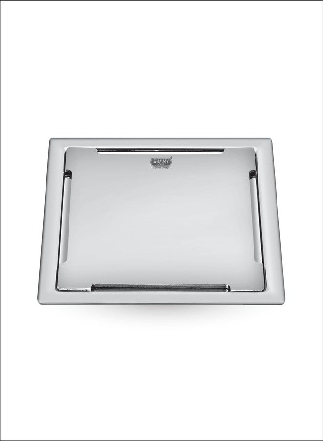 SANJAY CHILLY مصارف أرضية سانجاي تشيلي المصنوعة من الفولاذ المقاوم للصدأ للحمام، غطاء مصرف مياه الصرف الصحي من الدرجة 304، شبكة لحوض المطبخ، حوض الغسيل، حوض الاستحمام، مصيدة الشعر (خط نظيف مربع - سلسلة ذهبية - 6 × 6 بوصة) - Image 1